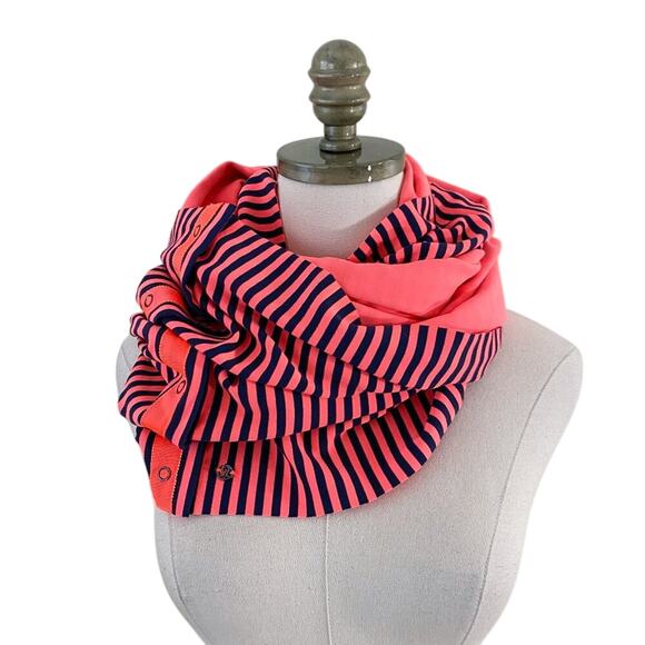 Lululemon Neon Orange/Navy Striped Vinyasa Scarf Snap Closure EUC - Picture 1 of 5